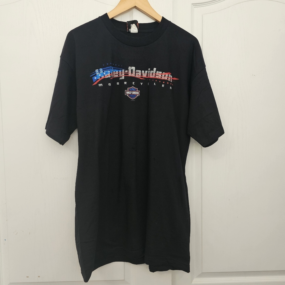 Harley Davidson Stars And Stripes Black Tshirt Men's XL Holoubek Tag 2005